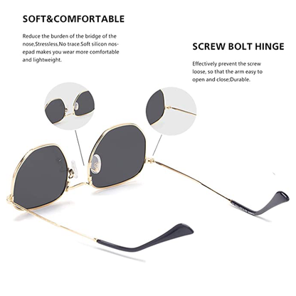 Unisex Hexagon Metal Frame Sunglasses